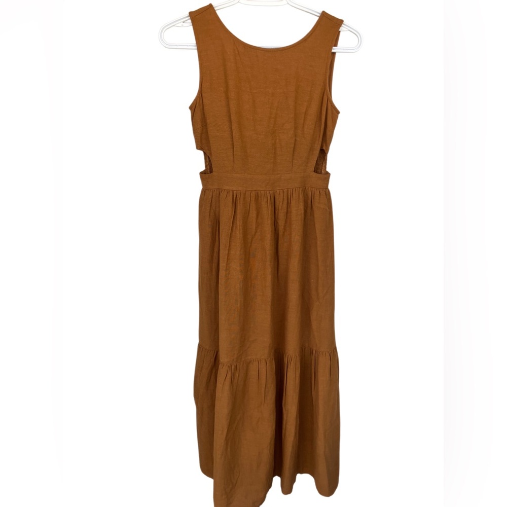 Sincerely Jules smocked cutout dress rust burnt orange XS